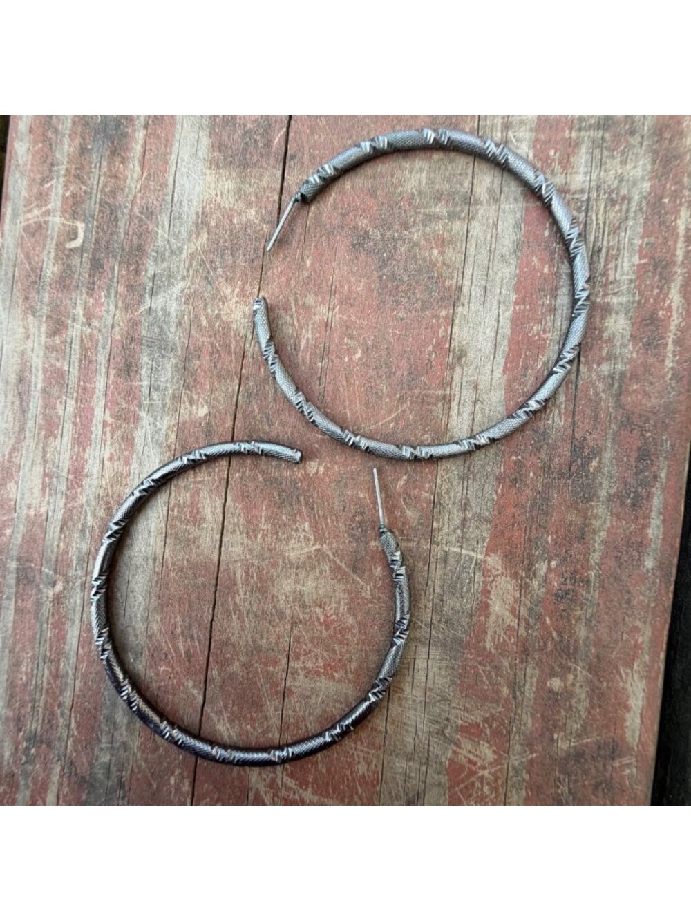 Textured Silver-Tone Hoop Earrings  2.5-Inch Diameter